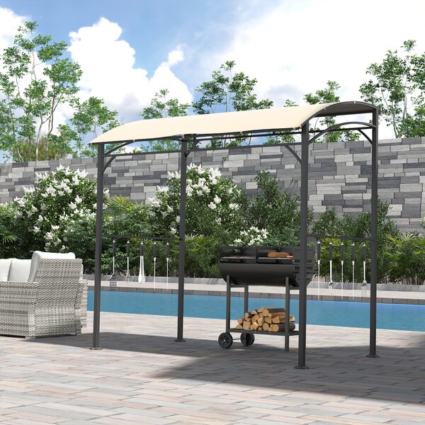 Outsunny Padiglione per barbecue, Copertura per barbecue, Parapioggia, Ganci per utensili, Telaio in acciaio, Beige+Nero, 215 x 150 x 182/220 cm | Aosom Italy