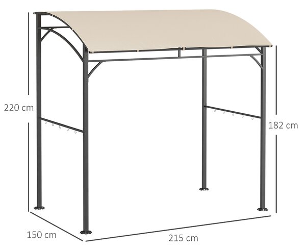 Outsunny Padiglione per barbecue, Copertura per barbecue, Parapioggia, Ganci per utensili, Telaio in acciaio, Beige+Nero, 215 x 150 x 182/220 cm | Aosom Italy