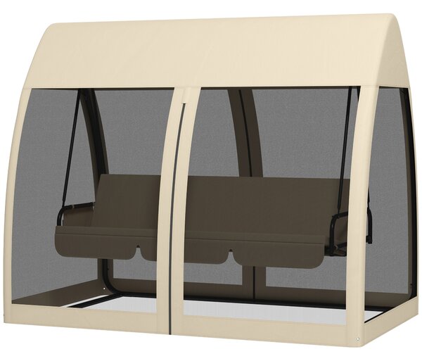 Outsunny Dondolo 3 posti Convertibile da Giardino 2 in 1 in Letto con Cuscini e Zanzariera, 240x140x197 cm, Caffè | Aosom Italy