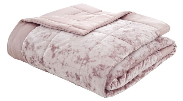 Copriletto trapuntato in velluto rosa per letto matrimoniale 220x220 cm Crushed - Catherine Lansfield