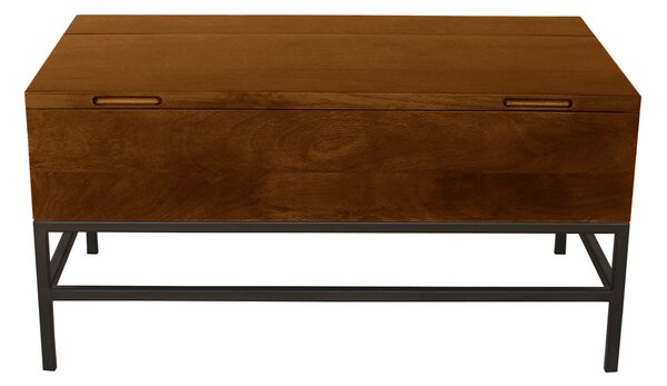 Tavolo basso industriale con sollevamento in legno massello di mango tinto e metallo nero L90 cm YPSTER