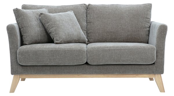 Divano scandinavo sfoderabile a 2 posti in tessuto effetto velluto testurizzato taupe e legno chiaro OSLO
