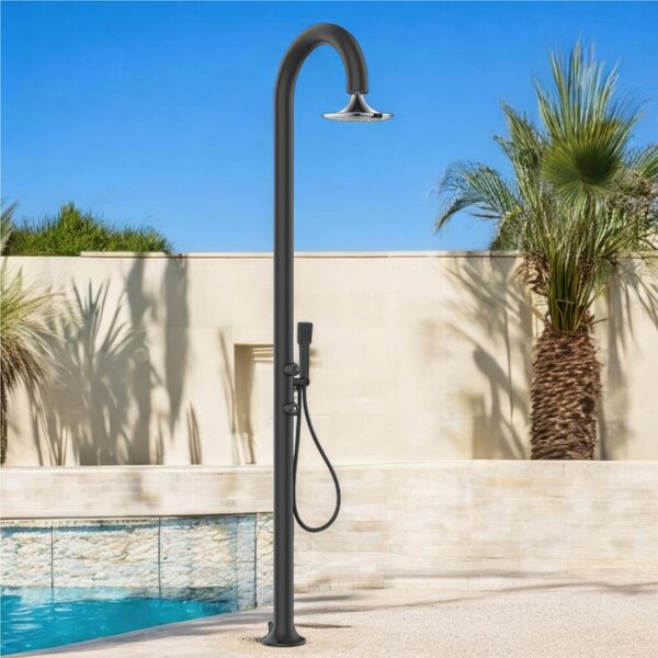 Doccia da Giardino esterno in Alluminio LUNA-ALU-D-NERA-SENSOR Acqua Calda e Fredda Dimensioni 17x17x h 223 cm con Miscelatore e Doccino mobile acqua calda e Fredda da esterno Nero
