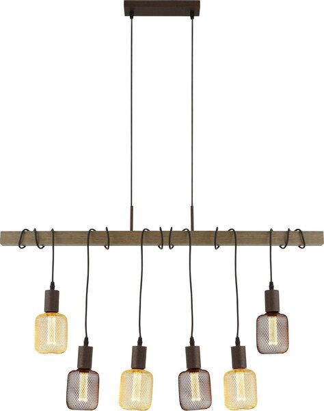 Lampadario Industrial-Nordico Fienile Acciaio Marrone 6 Luci E27