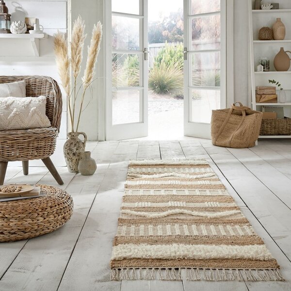Passatoia bianca/di colore naturale in misto iuta tessuta a mano 60x230 cm Medina – Flair Rugs