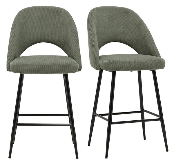 Sgabelli da bar in velluto a coste verde kaki H65 cm (set di 2) COSETTE
