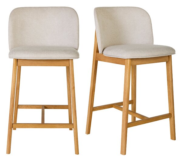 Sgabelli da bar in tessuto effetto velluto beige testurizzato e legno chiaro H69 cm (set di 2) TIEGA
