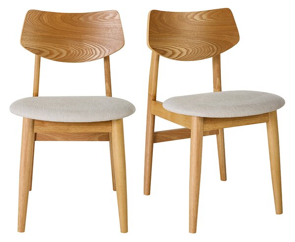 Sedie scandinave in legno chiaro e tessuto effetto velluto testurato beige (set di 2) ELION
