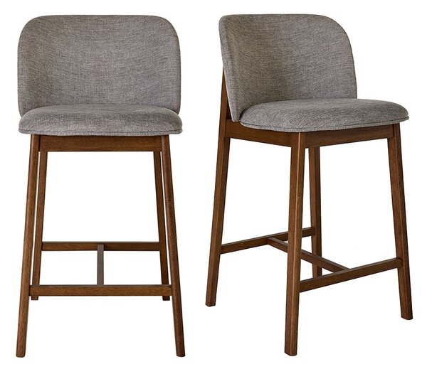 Sgabelli da bar in tessuto effetto velluto grigio texture e legno scuro H69 cm (set di 2) TIEGA