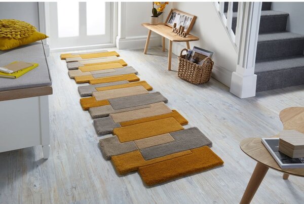 Tappeto in lana giallo/beige 60x230 cm Collage - Flair Rugs