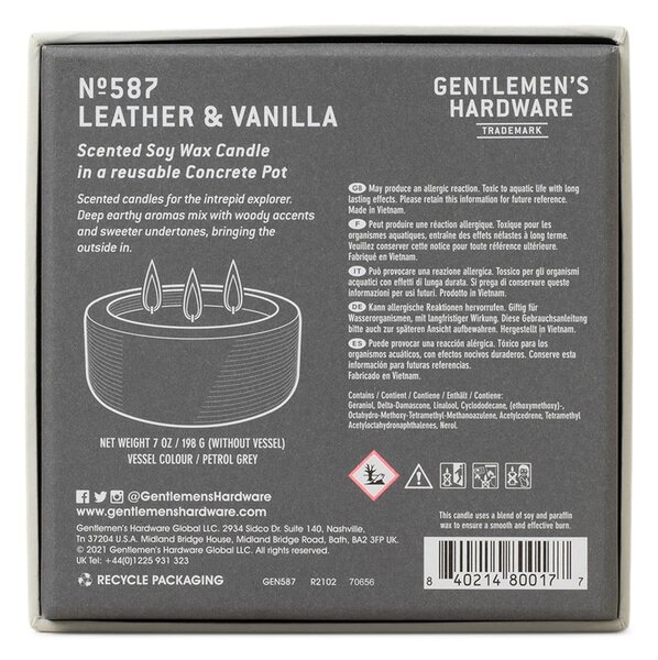 Candela di soia profumata tempo di combustione 40 h Leather & Vanilla - Gentlemen's Hardware