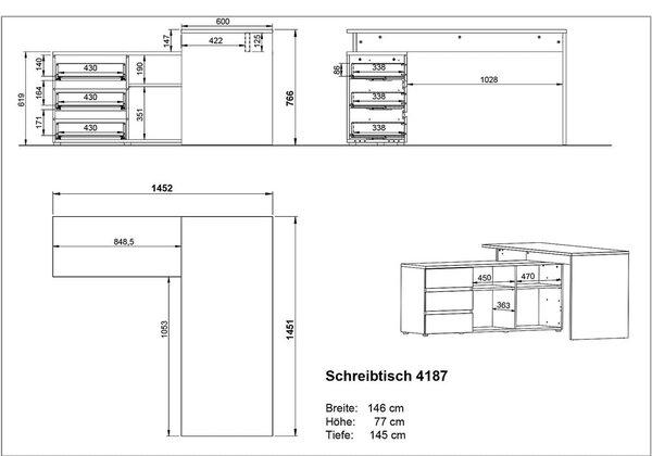 Tavolo da lavoro in rovere 146x145 cm Lissabon - Germania