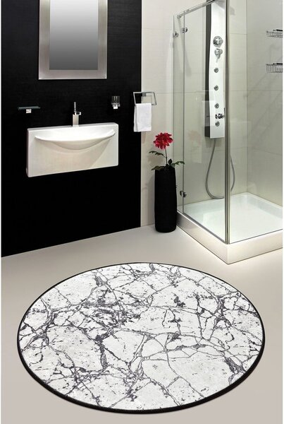 Tappeto da bagno Marble Circle bianco e nero, ø 100 cm - Foutastic