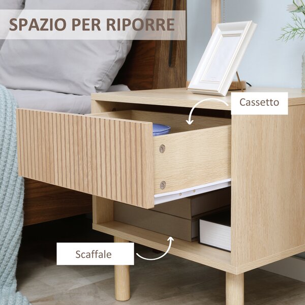 HOMCOM Comodino Moderno con Cassetto e Ripiano Aperto in Truciolato, 47x47x50 cm, Color Legno|Aosom