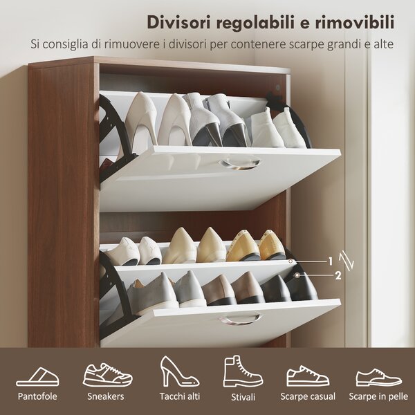 Homcom scarpiera Salvaspazio da ingresso porta scarpe Moderna a 5 Piano per 30 Paia di Scarpe Colore Bianco e Marrone|Aosom Italy|Aosom