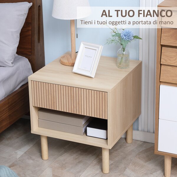 HOMCOM Comodino Moderno con Cassetto e Ripiano Aperto in Truciolato, 47x47x50 cm, Color Legno|Aosom