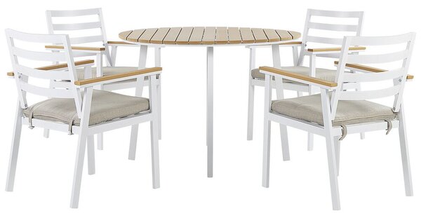 Set da Pranzo all'Aperto Tavolo Rotondo e 4 Sedie in Alluminio Bianco Beliani