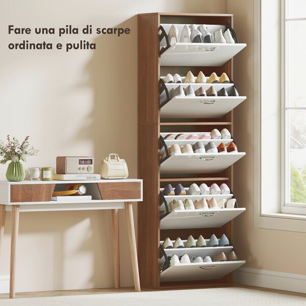 Homcom scarpiera Salvaspazio da ingresso porta scarpe Moderna a 5 Piano per 30 Paia di Scarpe Colore Bianco e Marrone|Aosom Italy|Aosom