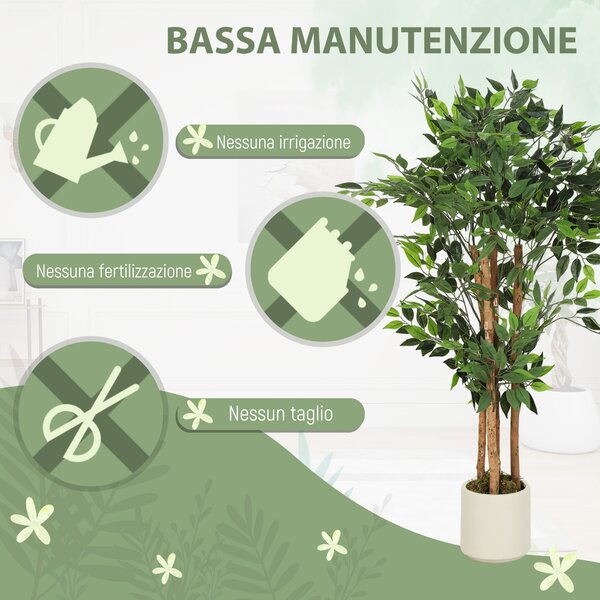 HOMCOM Pianta Artificiale di Baniano Verde in PEVA e Legno con Vaso Contenitore in PP e Cemento, 55x55x120 cm | Aosom Italy