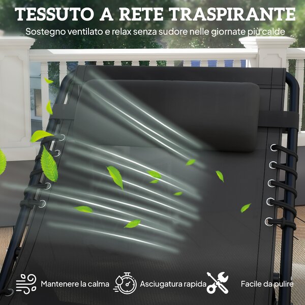 Outsunny Lettino Prendisole in Acciaio e Tessuto Traspirante con Schienale Reclinabile, 197x58x26 cm, Nero|Aosom