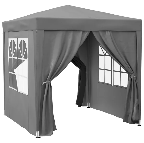 Gazebo Pieghevole 2x2 m con 4 Pareti Rimovibili in Metallo e Poliestere Grigio