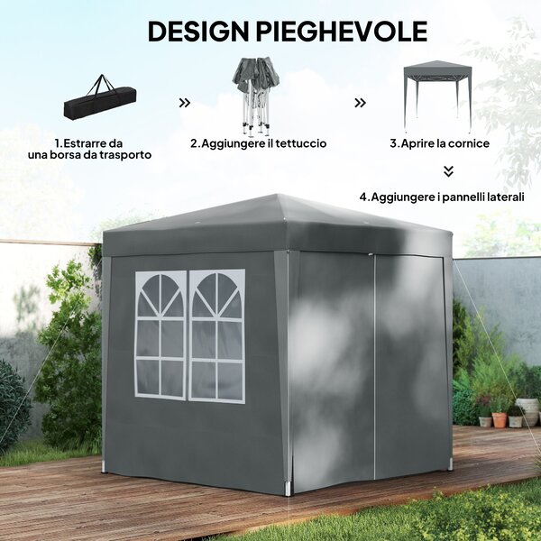 Outsunny Gazebo Pieghevole 2x2 m con 4 Pareti Rimovibili in Metallo e Poliestere, Grigio | Aosom Italy