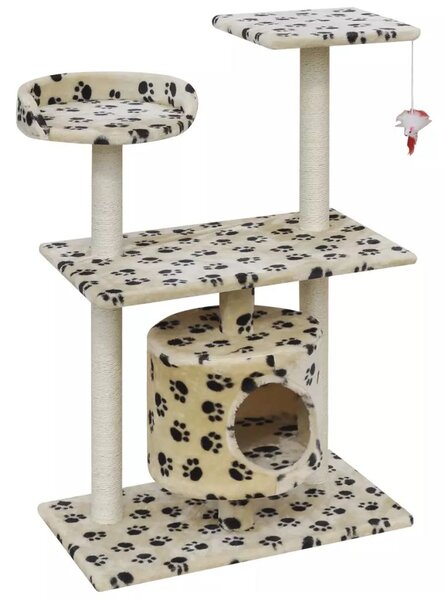 Albero Tiragraffi per Gatti 94,5 cm 1 Casa Beige con Stampa Zampe