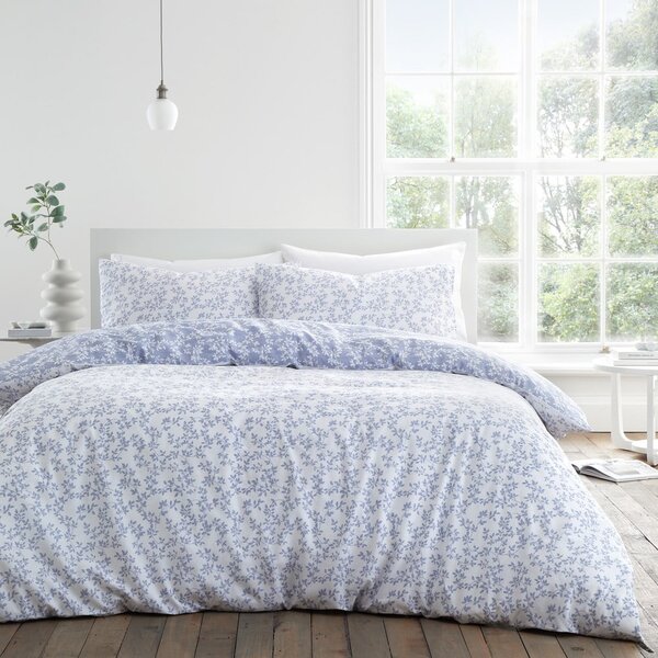 Biancheria da letto in cotone blu e bianco per letto matrimoniale 200x200 cm Shadow Leaves - Bianca