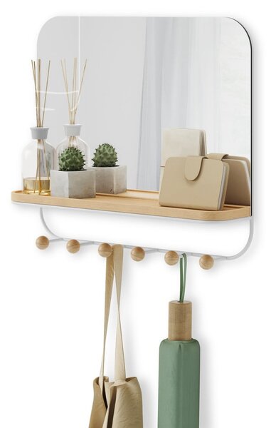 Appendiabiti da parete in legno di faggio bianco naturale con ripiano Estique - Umbra