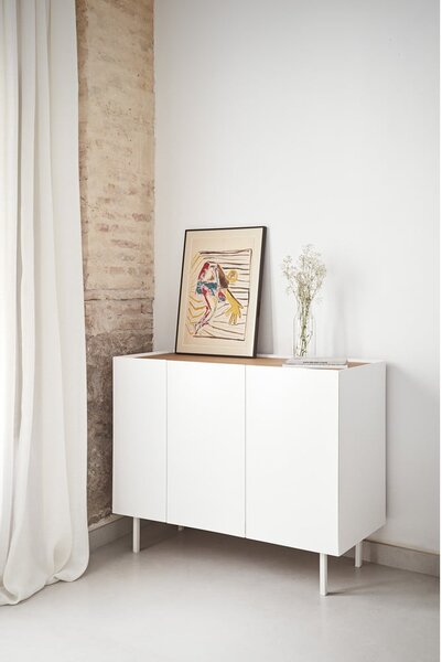 Cassettiera bassa bianca effetto rovere 110x85 cm Arista - Teulat