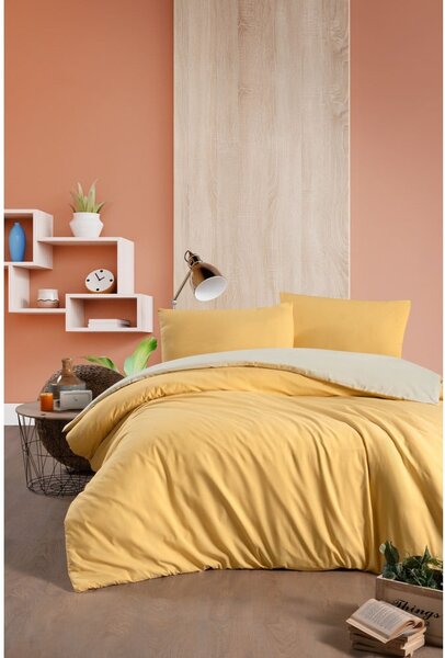 Lenzuolo matrimoniale in cotone giallo e panna / lenzuolo matrimoniale esteso 200x220 cm - Mila Home