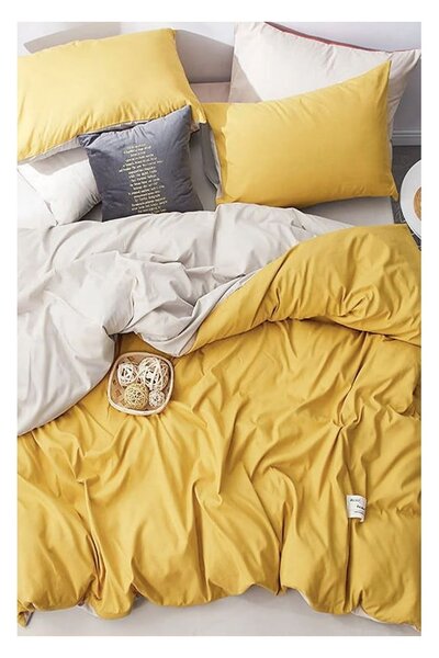 Lenzuolo matrimoniale in cotone giallo e panna / lenzuolo matrimoniale esteso 200x220 cm - Mila Home