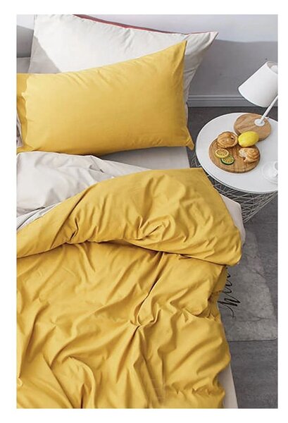 Lenzuolo matrimoniale in cotone giallo e panna / lenzuolo matrimoniale esteso 200x220 cm - Mila Home