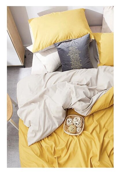 Lenzuolo matrimoniale in cotone giallo e panna / lenzuolo matrimoniale esteso 200x220 cm - Mila Home