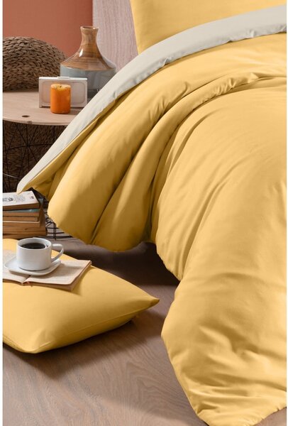 Lenzuolo matrimoniale in cotone giallo e panna / lenzuolo matrimoniale esteso 200x220 cm - Mila Home