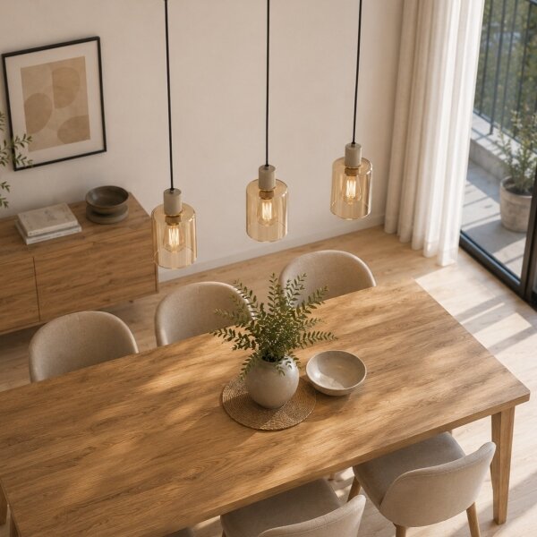 Brilliant - Lampadario a cavo LYSKA 3xE27/20W/230V crema/beige fumé