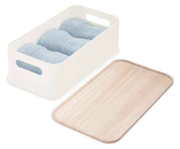 Scatola portaoggetti bianca con coperchio in paulownia Legno manico, 21,3 x 43 cm Eco - iDesign