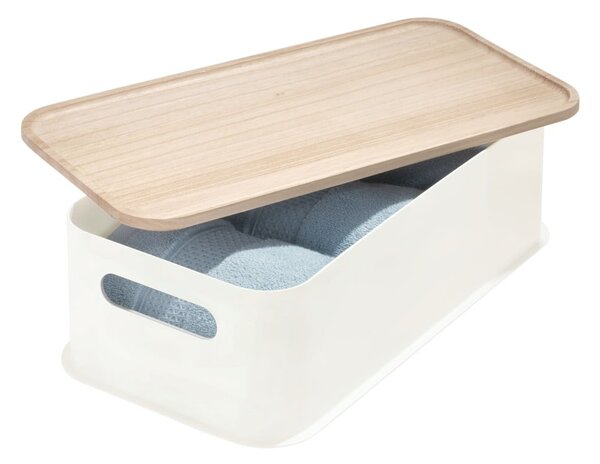 Scatola portaoggetti bianca con coperchio in paulownia Legno manico, 21,3 x 43 cm Eco - iDesign