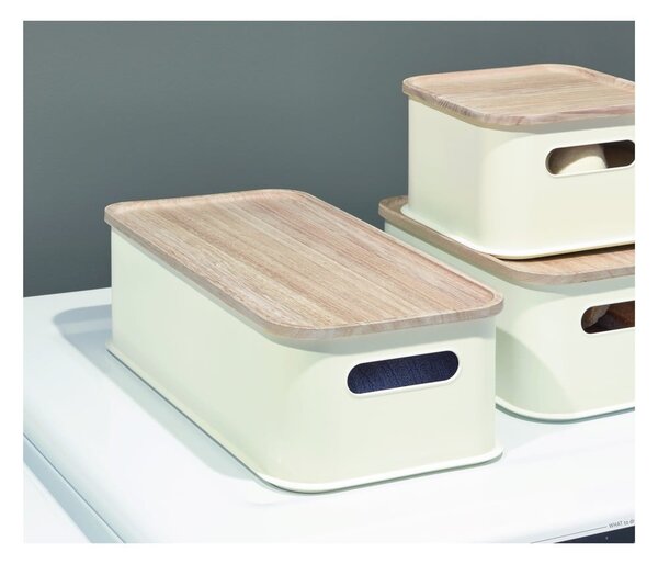 Scatola portaoggetti bianca con coperchio in paulownia Legno manico, 21,3 x 43 cm Eco - iDesign