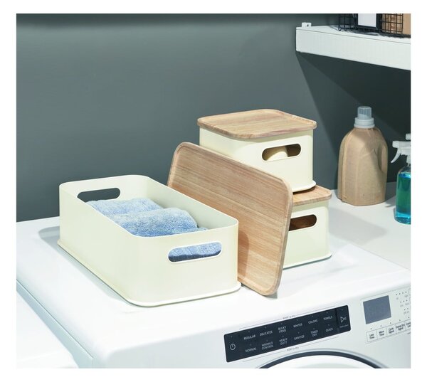 Scatola portaoggetti bianca con coperchio in paulownia Legno manico, 21,3 x 43 cm Eco - iDesign