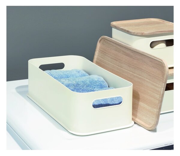 Scatola portaoggetti bianca con coperchio in paulownia Legno manico, 21,3 x 43 cm Eco - iDesign