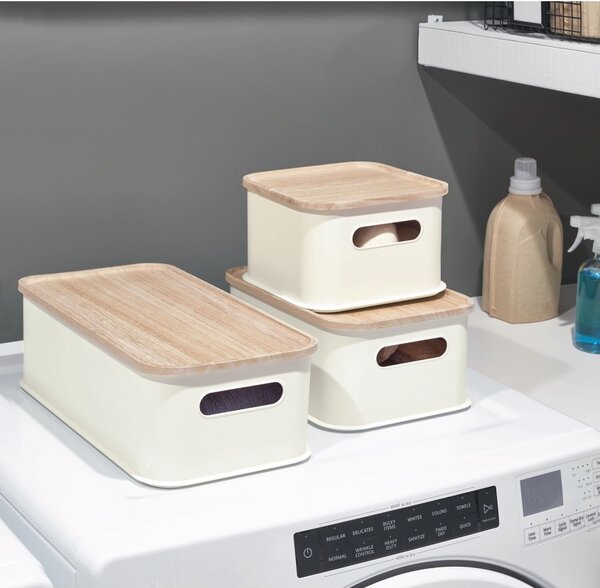 Scatola portaoggetti bianca con coperchio in paulownia Legno manico, 21,3 x 43 cm Eco - iDesign