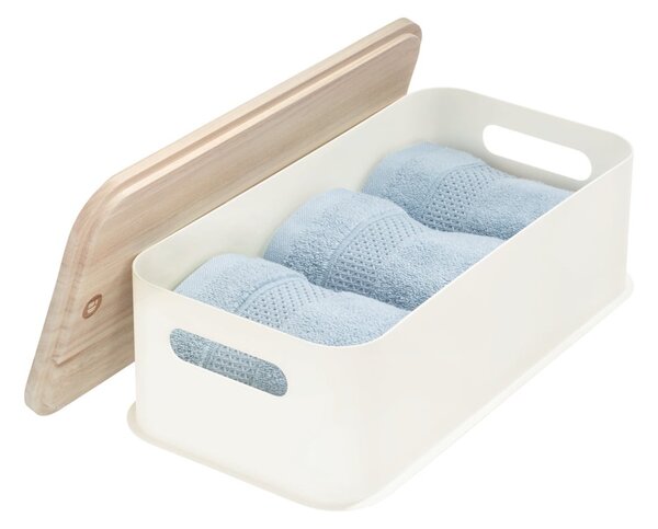 Scatola portaoggetti bianca con coperchio in paulownia Legno manico, 21,3 x 43 cm Eco - iDesign