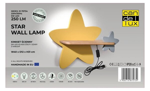 Apparecchio per bambini giallo e bianco Star - Candellux Lighting