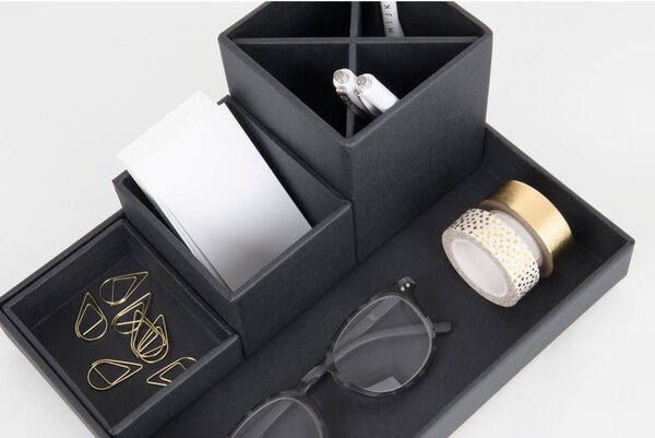 Organizer da scrivania per strumenti di scrittura in 4 pezzi grigio scuro Lena - Bigso Box of Sweden