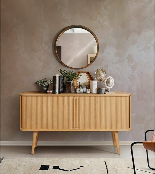 Cassettiera bassa colore naturale con trama in rovere con ante scorrevoli 138x75 cm Rove - Woodman