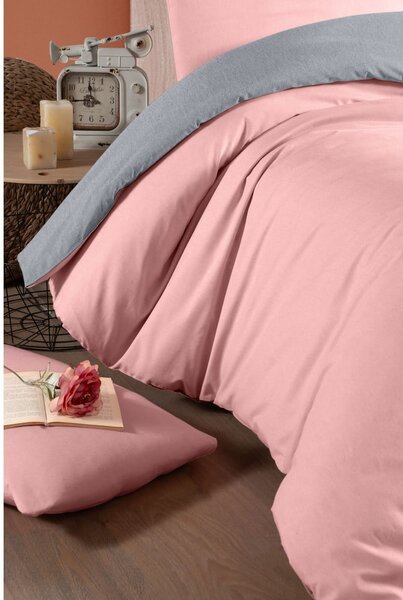 Lenzuolo matrimoniale in cotone / lenzuolo allungato in salmone/grigio 200x220 cm - Mila Home