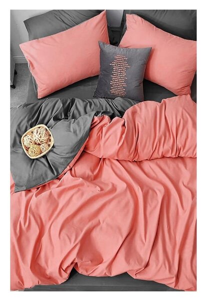 Lenzuolo matrimoniale in cotone / lenzuolo allungato in salmone/grigio 200x220 cm - Mila Home