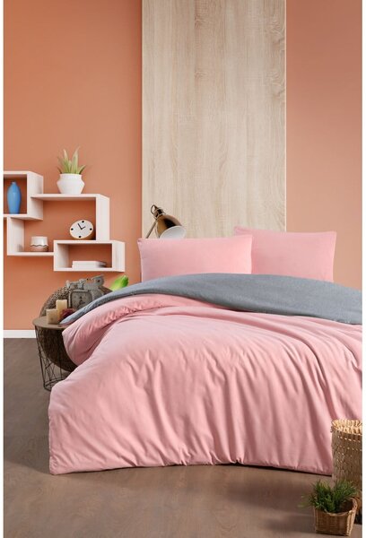 Lenzuolo matrimoniale in cotone / lenzuolo allungato in salmone/grigio 200x220 cm - Mila Home
