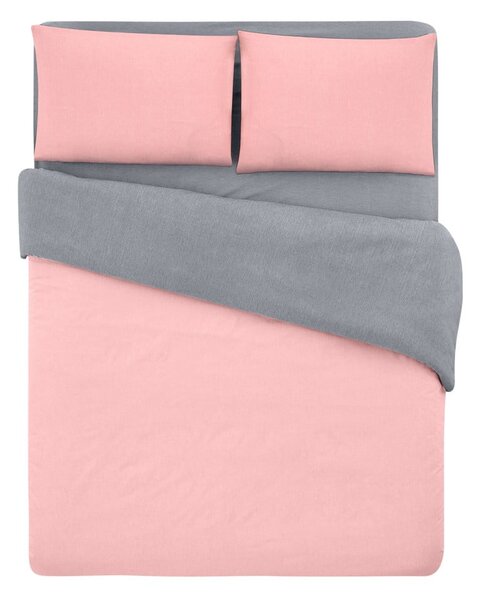 Lenzuolo matrimoniale in cotone / lenzuolo allungato in salmone/grigio 200x220 cm - Mila Home